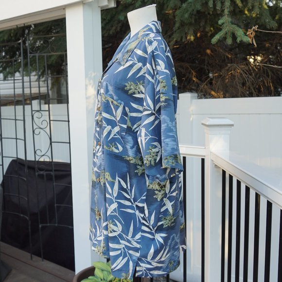 Blue Hawaiian-style Dad button up shirt - Picture 3 of 4